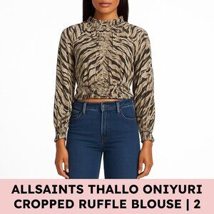 AllSaints Thallo Oniyuri Ecru Crop Ruffle Blouse Size 2